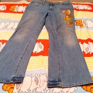 a.n.aVintage 90's Faded Flare Leg Jeans with Butterfly & Floral Embellishment 💐